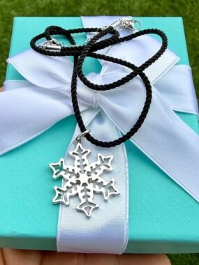 Tiffany & Co. Snowflake Charm Pendant with Rope Necklace, adjustable,